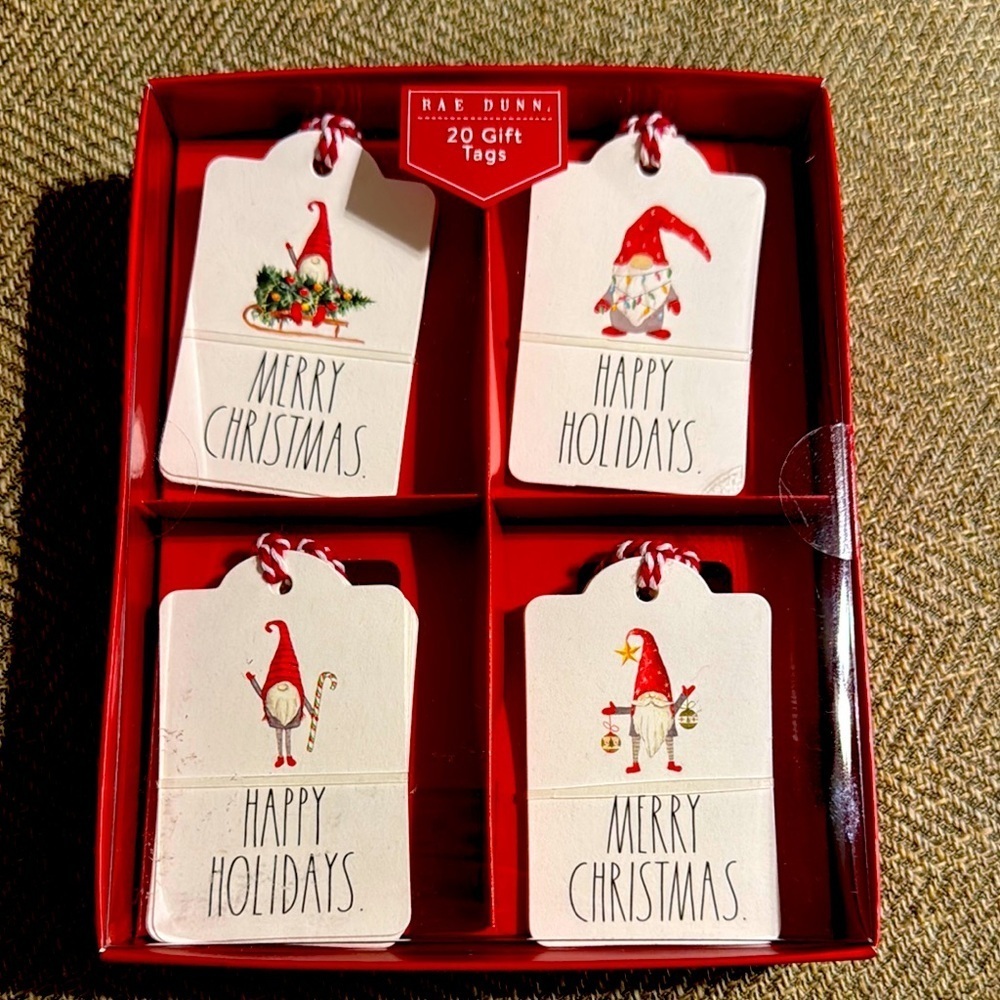 NWT Rae Dunn Holiday Christmas Gift Tags Set 20 Count 1 Box Assorted Designs